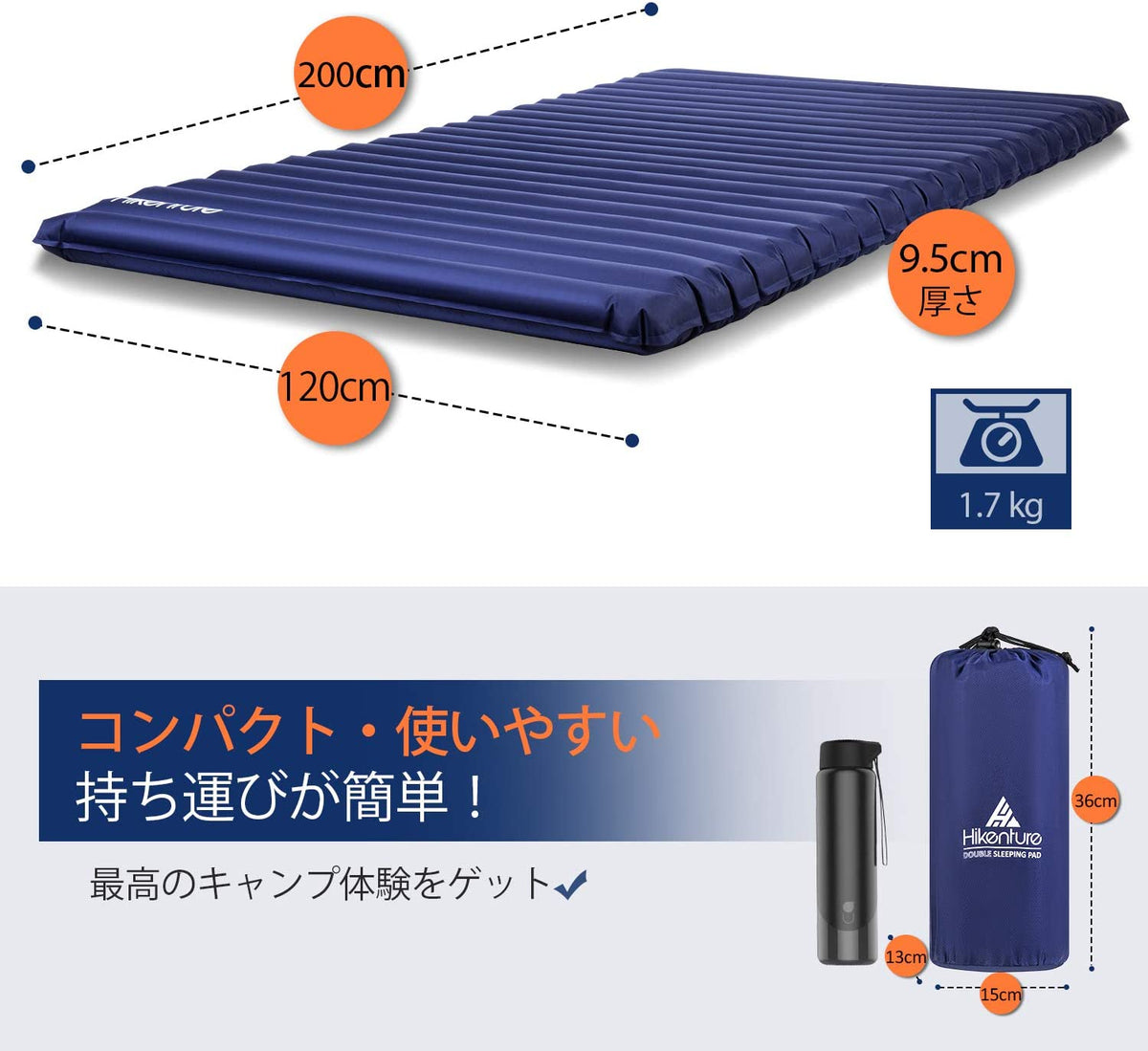 Hikenture インフレーターマット 車中泊マット 波状ウレタン キャンプ